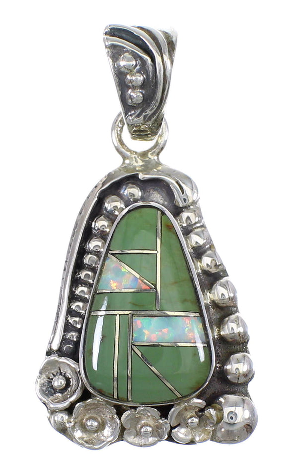 Turquoise And Opal Silver Flower Pendant YX77633